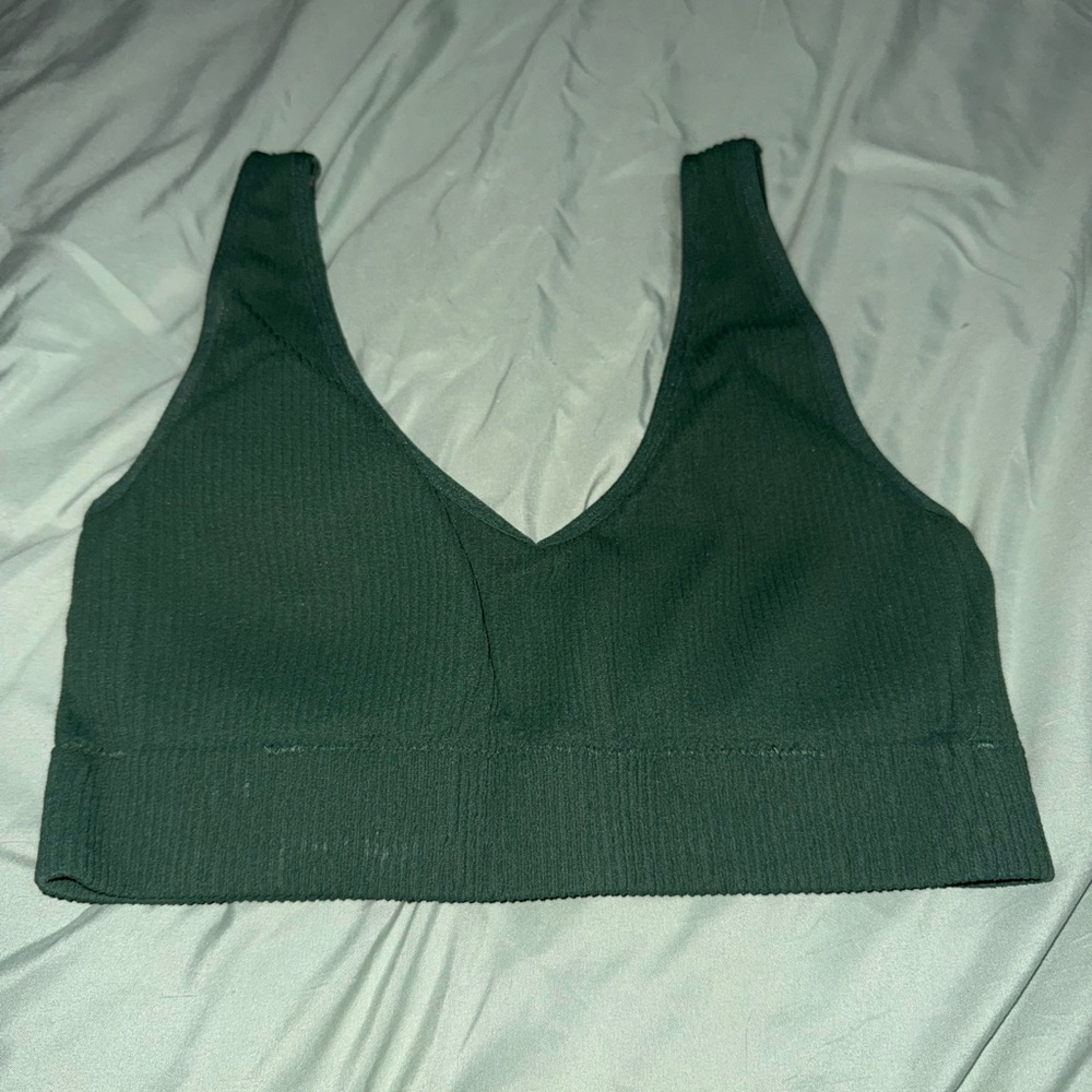 Aerie Dark Green Ribbed Sports Bra